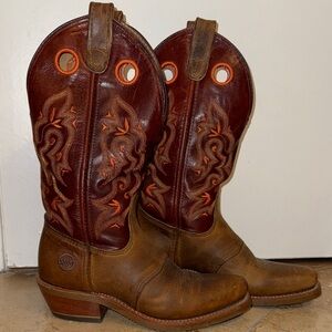 Double H Brown and Maroon orange Cowboy Boots